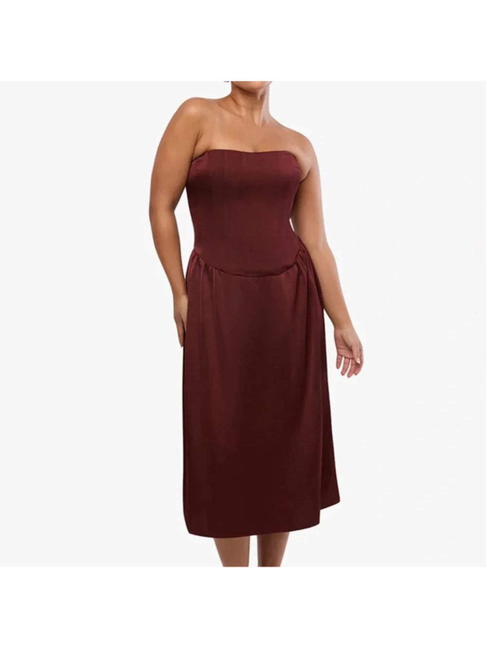 WeWoreWhat Corset Column Midi Dress in Russet Satin Strapless Party Sz 12 $148